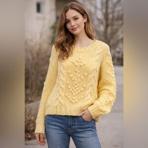 Kettle Knitting Mills Hand Knit Yellow Cable Sweater – Medium